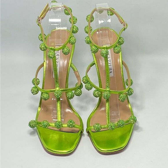 Aquazzura Cha Cha Cha Metallic Leather Sandals size 39 - Picture 3 of 14